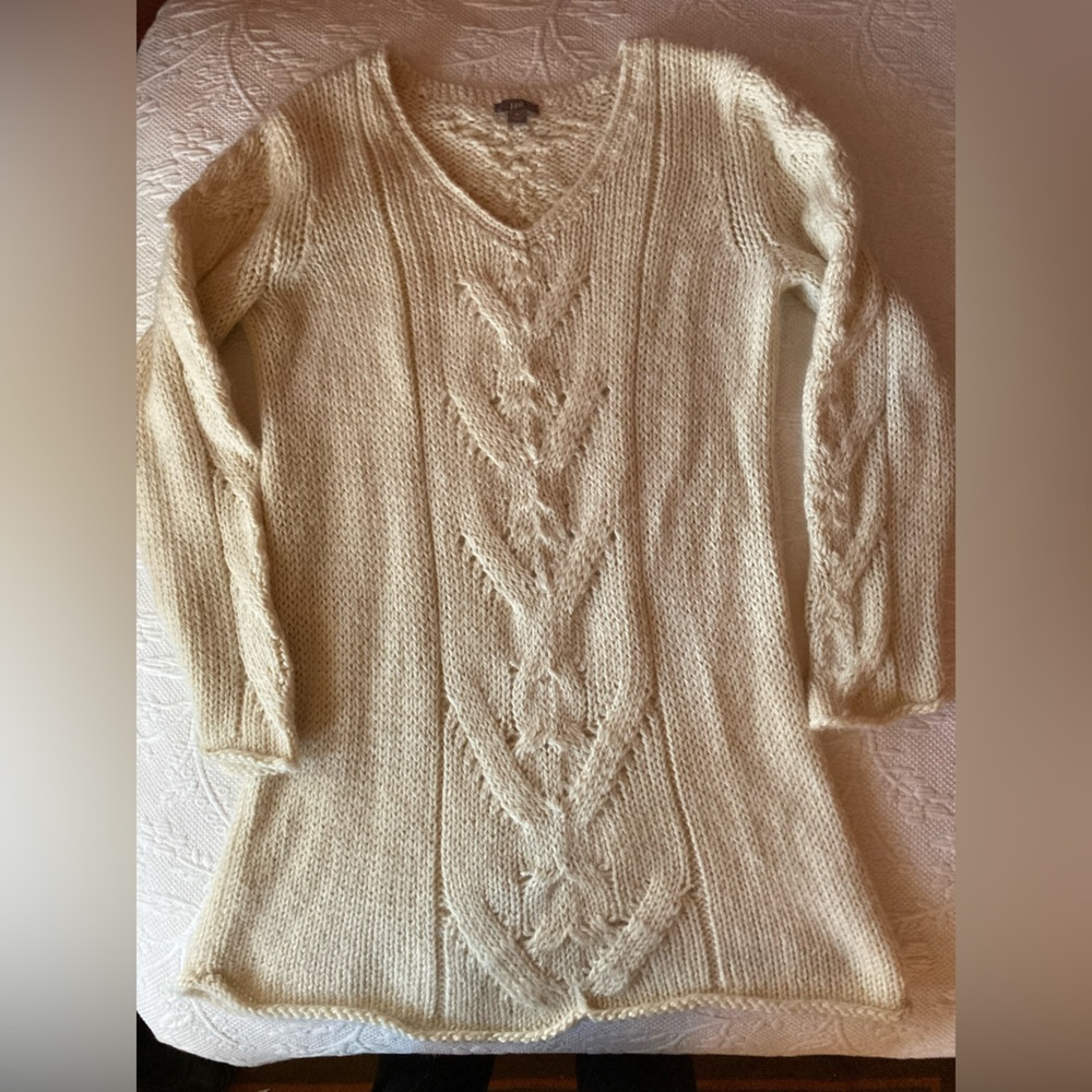 J.Jill Alpaca and Wool Cream Cable Knit Sweater Dress or Tunic